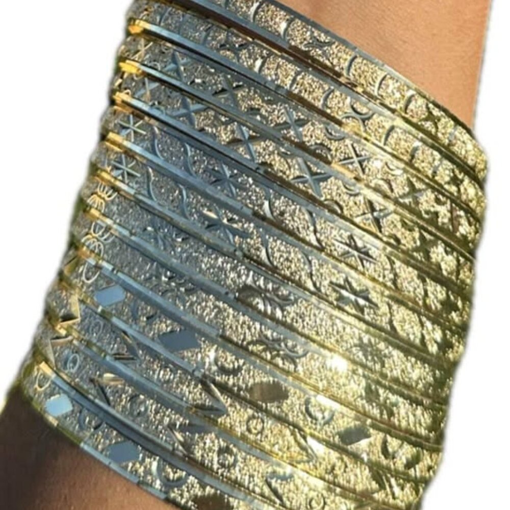 12 Piece Gold Bangles set with designs made with Diamond Cutter.